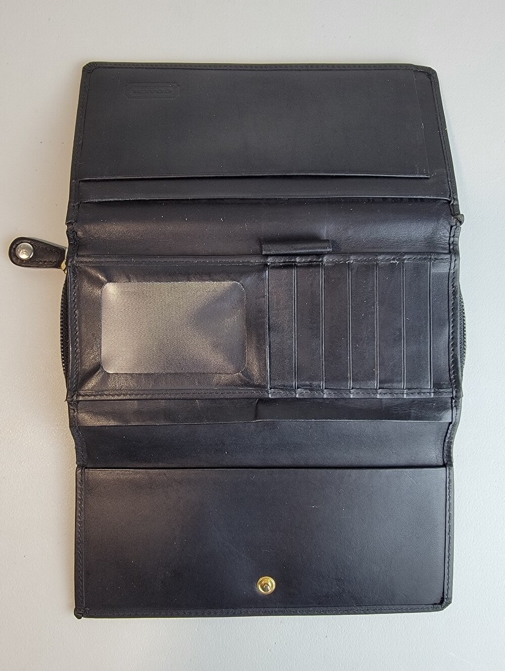 Vtg. Coach New York Trifold Checkbook Wallet Black Glove Leather Stamped Logo - Picture 6 of 10